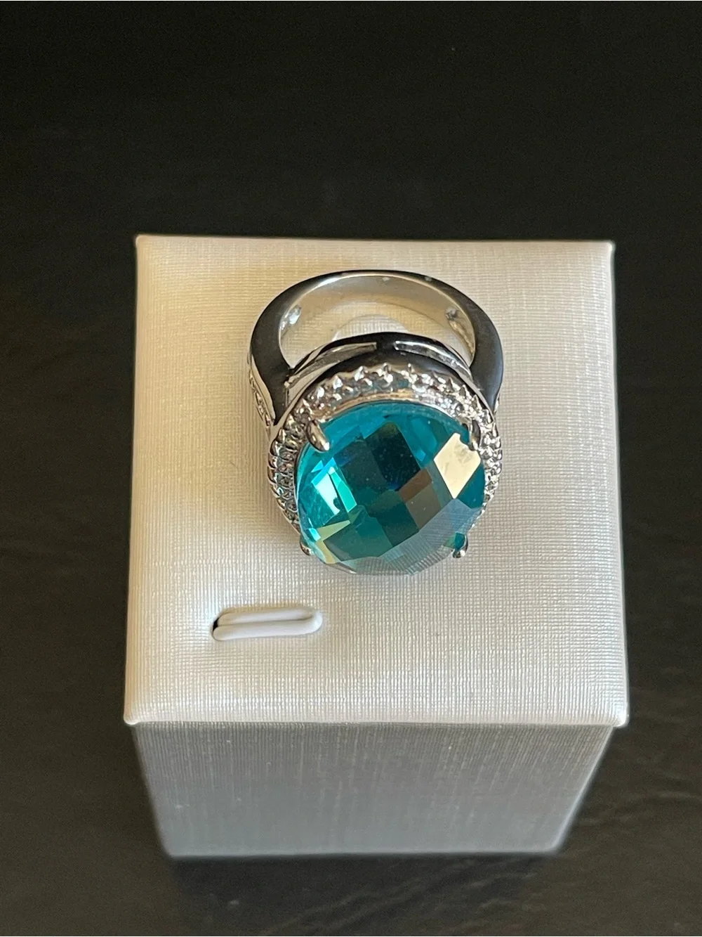 Silver tone Aqua blue ring.